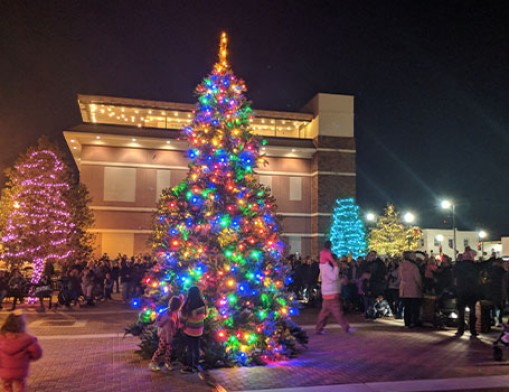 Previous year’s lighting ceremony at the Rose District Pavilion, 418 S. Main Street.  This year’s lights on will take place at 6 p.m. on November 19.