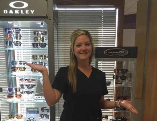 Hannah Lechtenberg, CPOA, displays the latest Oakley sunglasses, popular with kids and adults alike.