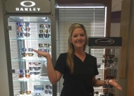 Hannah Lechtenberg, CPOA, displays the latest Oakley sunglasses, popular with kids and adults alike.