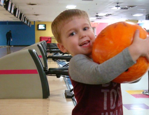 Eli Webb, age 3, loves bowling at Andy B’s.
