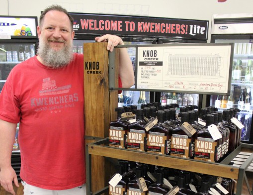 Kwenchers owner Jason Hower is a participant of the Single Barrel Experience with Knob Creek, which allows liquor store owners to select the bourbon whiskey they will carry by sampling different product from different barrels.