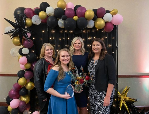2021 Leading Lady of the Year was Jody Reiss of Safenet Services. She is joined by presenters from Northeast Tech Paula Reed, Sara Edwards, and Megan Edwards.