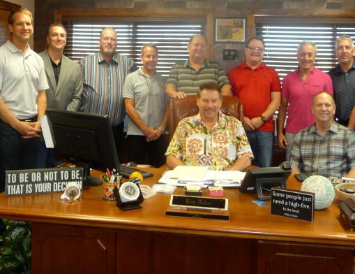 Community Builders President Greg Wolter (seated, center) with the Synchrony Bank Home Improvement Lending Board of Advisors (L to R): Larry Chavez, Albuquerque; Jason Elles of Synchrony; Frank Davis, vice president of Synchrony; Rob Lowe, New Jersey; Wesley Holms, Cincinnati; Bob Dillion, Indianapolis; Jeff Shawd of Synchrony; Larry Greene, California; Ryan Smith of Synchrony; Jeff Surratt, president of Synchrony; and (seated) Larry Meadows, Portland.