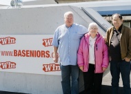 BA Senior Center members Gene McElroy, Diane Zonko and Larry Heard hope to win this storm shelter in the raffle on May 25th.