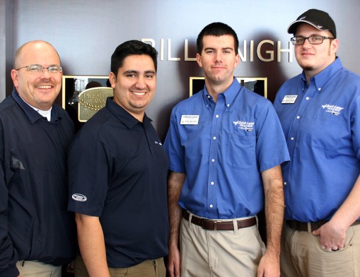 Bill Knight Ford Service Manager Bill Duensing and Service Advisors Alberto Miranda, Kyle Wilson and 
Rodney Palmer enjoy providing value-added service to Quick Lane customers.