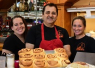 Chelsea, Mike, and Summer invite you to join them any day for big-as-your-face cinnamon rolls, fresh from the oven!