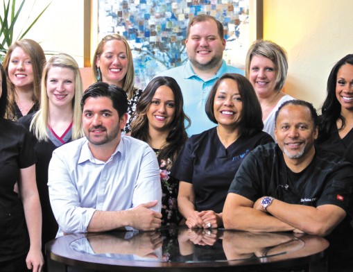 The staff of My Dentist Bixby (L to R): Vanessa Benson, Hannah Worely, Brianna Fancher, Shelby Manning, Dr. Pahlevanyan, Rebecca Gallardo, Misty Paredez, Jake Hodges, Andrea Asaro, Heather Brown, Dr. Anderson, Tiya Prince and Melody Russel.