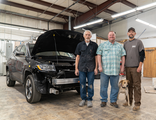 John, Randy, Jason and the shops official greeter, Lulu. All ready to assist you with your collision repair needs before and after the repair process.