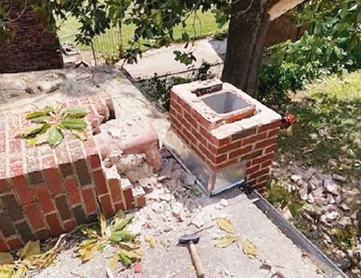 Trees, high winds, and other weather events can cause major damage to your chimneys. Photo courtesy of Cornerstone Chimneys, April 2026.