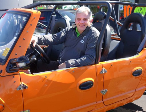 Chad Jennings, General Manager of Green Country Mitsubishi completing a ride in a Duruxx street legal, off-road model.