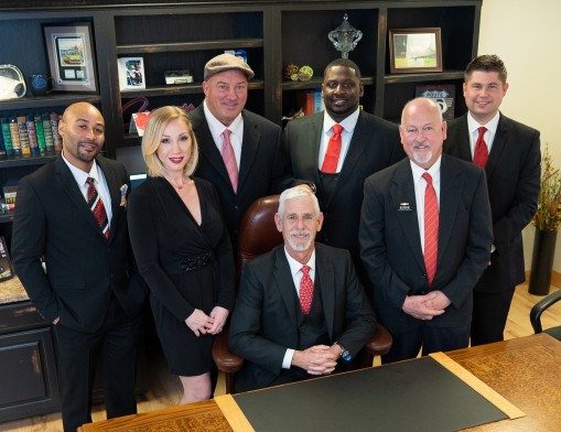 Executive team (left to right): Tre Fuselier, Trena McGill, Vincent Marcheselli, executive manager Charles Mulkey (center), Will Turner, Eddie Saxon and Dustin Hightower.