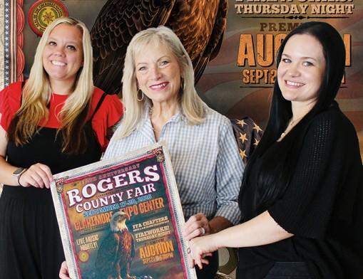 Rogers County Fair Co-Managers Wendy Woody and Margaret DeBoer with 
Susan Gebhart, Rogers County Fair Board member. 
Value News VN Magazine and Values, Inc. photo, July 2026.
