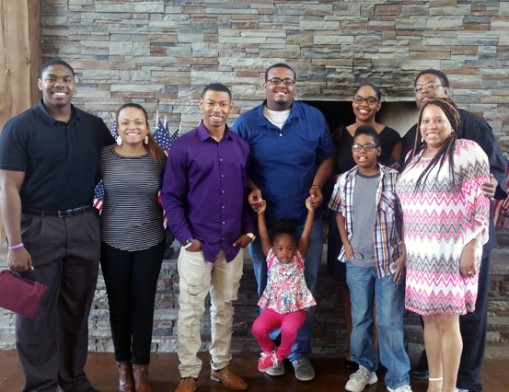 The Watts family: Son DeAndre, daughter-in-law Ahleah, son Adrian, son-in-law Quantez, daughter Shamiah, son Jeremiah Jr., Jeremiah and Velvet Watts, and granddaughter Addison.