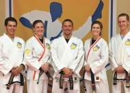 Martial Arts Academy instructors include (L to R): Eric Buckendorf, chief instructor Tulsa location, 2nd Degree Black Belt; Tara Modrell, assistant instructor, 2nd Degree Black Belt;  Chris Velez, senior chief instructor, 5th Degree Black Belt; Taylor Carrell 2nd Degree Black Belt, assistant instructor; Jonathan Davis, 2nd Degree Black Belt, junior assistant instructor.