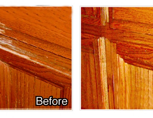 Before and after photos courtesy of Gleam Guard Dust Free Wood Refinishing.