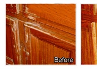 Before and after photos courtesy of Gleam Guard Dust Free Wood Refinishing.