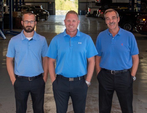 Service Advisor, Nate Lusby; Service Manager, Brian Finley; Service Advisor Scott Monroe.