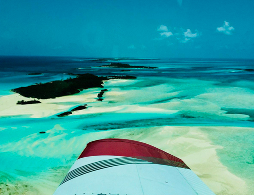 This photo was taken from the cockpit while flying over the Bahamas.