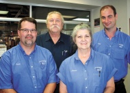 Service Advisor Jason Hodges, Service Manager Gary Wise, Cashier Sharon Forrest and Service Advisor Toby Osborne make up the front line service team at Jack Kissee Ford in 
Claremore.