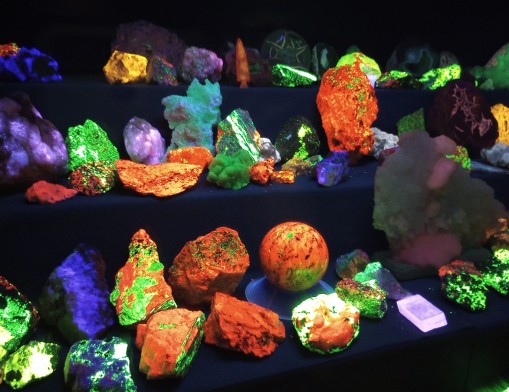 A popular attraction at the show is the society's dark fluorescent room, where people can watch rocks and minerals naturally light up from fluorescent light.