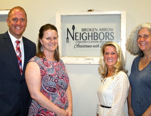 Wine Eats & Easels Committee Members pictured: Mark Breeden, Heather Bryson, Kim Goddard (Broken Arrow Neighbors Executive Director) and Jennifer Deal.