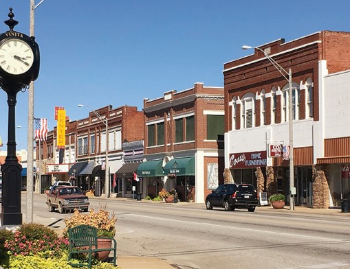 Main Street in Vinita, Oklahoma is lined with shops, antique stores, and cafes. Photos courtesy of City of Vinita, June 2026.