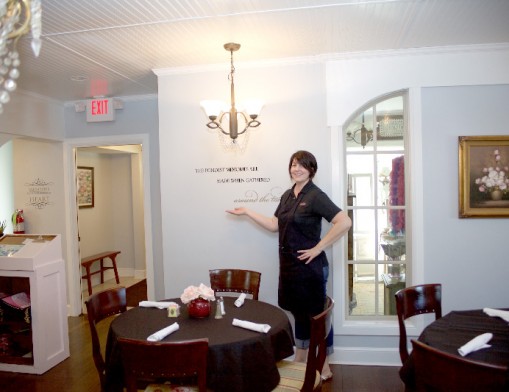 Shari Beguin in the lovely new Owasso Pink House dining room.