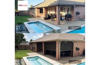 American Patio Enclosures will provide shade, privacy, and a touch of elegance for your home. Before and After photos courtesy of American Patio Enclosures, October 2026.