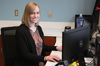 Front office coordinator Megan Parkinson greets customers, checks in patients, helps schedule appointments, assists with insurance matters, and more.