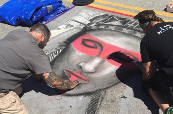 Competing Team Chalk Talkers hard at work at the 2016 Chalk It Up! Art Festival.