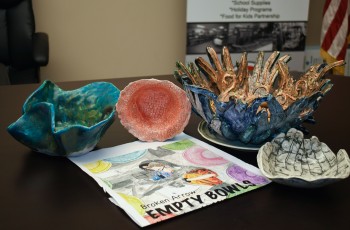 Hand-crafted specialty bowls available with meals and for silent auction.