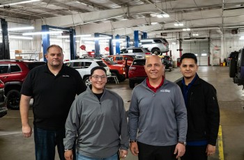 (L to R) Paul Frailey, Mackenzie Rice, Service Manager Cliff Koger, and David Vidales take pride in giving each customer one-on-one excellent customer service.