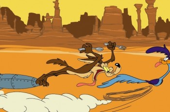 (L to R): Wile E. Coyote tries to eat Roadrunner.