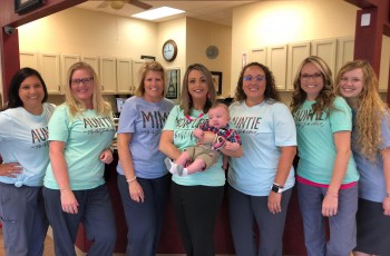 Advanced Vision in Claremore offers courteous and professional eye care for all patients. Head Optometrist Dr. Abby Fowler’s staff includes Alicia Johnson, optician (from left), Casey Murphy, optician, Lora Walker, office manager, 
Dr. Fowler (with son, Waylon), Holly Patton, technician, Robi Gayman, doctor’s scribe, and Kristi Tipton, accounting specialist.