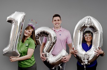 Holding 120 balloons are AVB Bank employees pictured:  (L-R) Peyton Snyder, Cooper Rash & Zeus Olvera. Photo by Tony Li, courtesy of AVB Bank, January 2026.