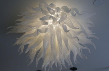 Glass chandelier art at the studio.