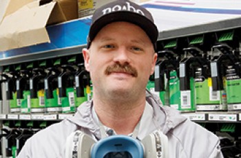 Bryan Feamster is Lazydays Body Shop Technician and Painter.  Value News and Values, Inc. photos, April 2025.