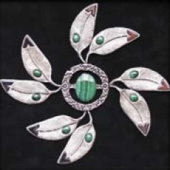 This silver and pewter set with malachite stones, ­designed by Linda Stone Callery, will be auctioned off on Premiere Night.