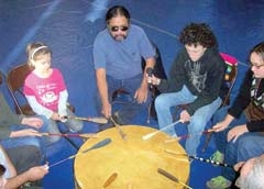 Jack Anquoe, Jr. leads the pow wow singing workshop in a previous RSU Native American Heritage Festival.