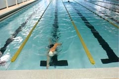 A 400-meter swim is the first activity in the ORU Whole Person Indoor Triathlon.