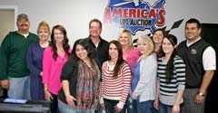 The America’s Auto Auction crew is always focused on making each event a great ­experience for buyers and sellers alike. (Back Row, L to R): Ronnie Gilman, Gail White, Sarah Lambeth, Monte Freeman, Lisa McAnelly, Afton Nordean, Doug Pirnak, (Front Row, L to R): Christina Hinojosa, Summer Sanchez, Cathy Oliver, and Lyndsey Gonzalez.
