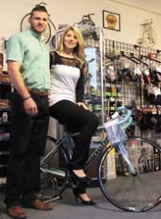 Tim and Kevi Zufall at Bike About in Claremore, owned by Tracy and Jan Whittaker.