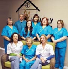 The staff at Family Animal Medicine is dedicated to your pet’s health. (L to R): (front row) Dr. Gena Guerriero, Wanda Cline, Dr. Jenny Nobles, (middle row) Becky Vasey, Katie Knoten, Mariann Stanley, Karen Drosos, (back row) Aaron Goldesberry and Micki DeYong.
