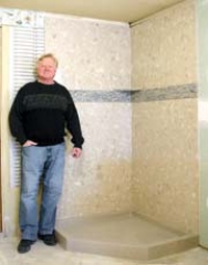A shower, combining three of Harmony Star Marble’s products, is on display in the showroom. Owner Rex Marsh and his staff can help you make your dreams come true with new countertops, a shower or a bathtub.