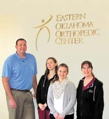 Dr. Steven Hardage and his staff at Eastern Oklahoma ­Orthopedic Center in Claremore are ready to address all areas of non-operative orthopedics from head to toe. (L to R): Dr. Hardage, Aila Biesen, Lisa Welsch and Jennifer Campbell. (Not pictured: Jennifer Dunlap.)