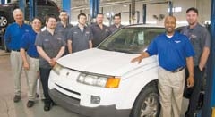 GM certified technicians and service advisors at South Pointe in Tulsa. (L to R): Service Advisor Randy Brooks, Service Advisor Sam Griffith, John Wood, Israel Bro, ­Elliott Sullivan, Don Johnson, Chad Viets, ­Service ­Advisor Mike Rener and Robert Cooper.