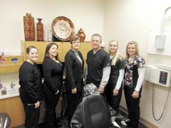 The staff of Dentistry for You includes (L to R): ­Jessika Hodge, Fran Hutton, Karen Murray, Dr. Steven Deem, Candace Shoopman and Stacie Bedford.