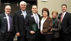 (L to R): Craig Myers, RCB Bank CFO; Roger Mosier, RCB Bank President and CEO; Todd Ward, RCB Bank VP Commercial Loans and award honoree; Sherry and Daisy Ward, sister and mother to Todd; and Skip Mefford, RCB Bank EVP, Owasso Branch President.
