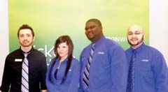 The management team at Cricket includes (L to R): Devin Wyckoff; Tulsa area district manager; Brittany Roothame; store manager of 21st and 129th; Brandon Silas, store manager of West 23rd; and Noe Rodriguez, store manager of Pine and Sheridan.