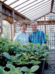 Rob Mortko, “The Hosta Guy,” and his wife Sheri with one of their 400 varieties of hostas.